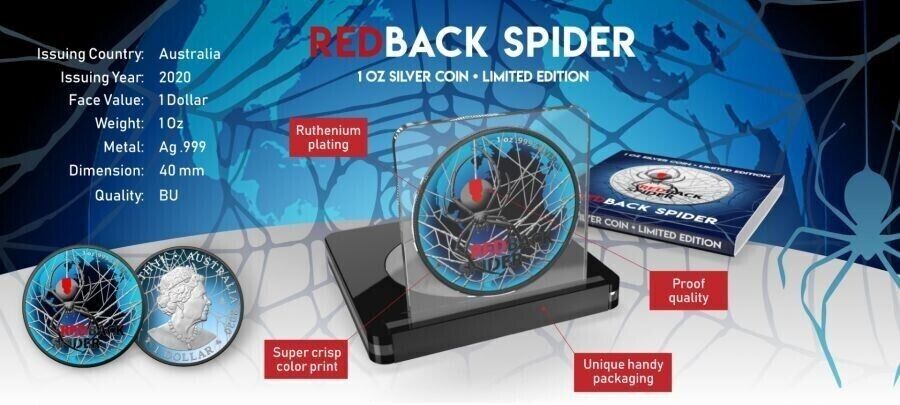 1 Oz Silver Coin 2020 $1 Australia Redback Spider - World Ruthenium Silver Coin-classypw.com-4