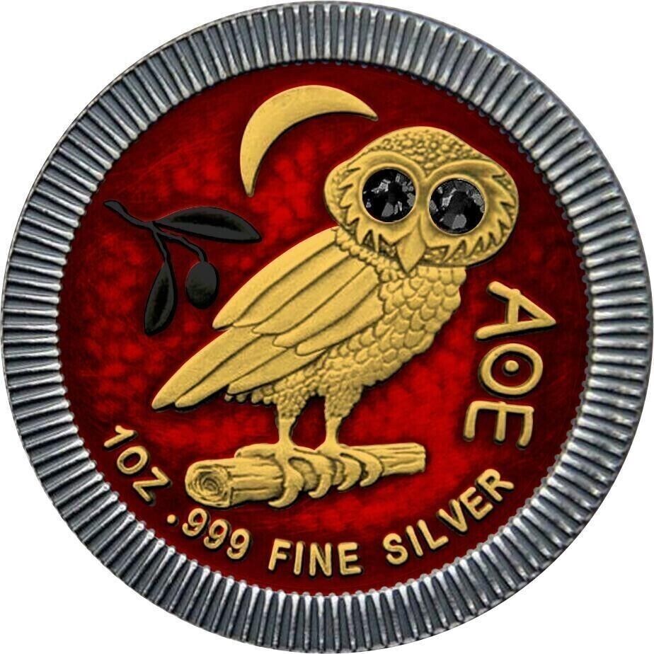 1 Oz Silver Coin 2020 $2 Niue Athenian Owl Swarovski Crystal Eyes - Pallada