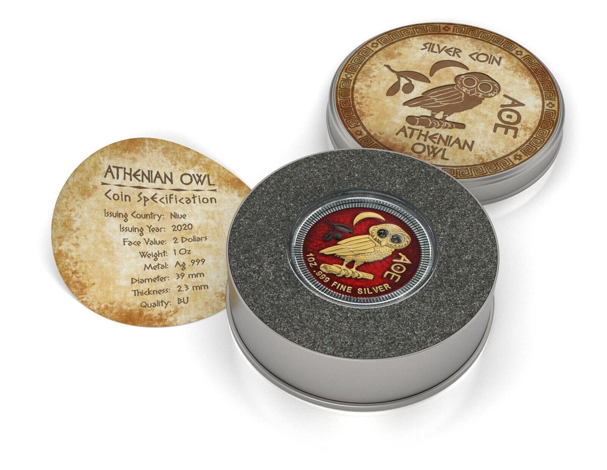 1 Oz Silver Coin 2020 $2 Niue Athenian Owl Swarovski Crystal Eyes - Pallada-classypw.com-3