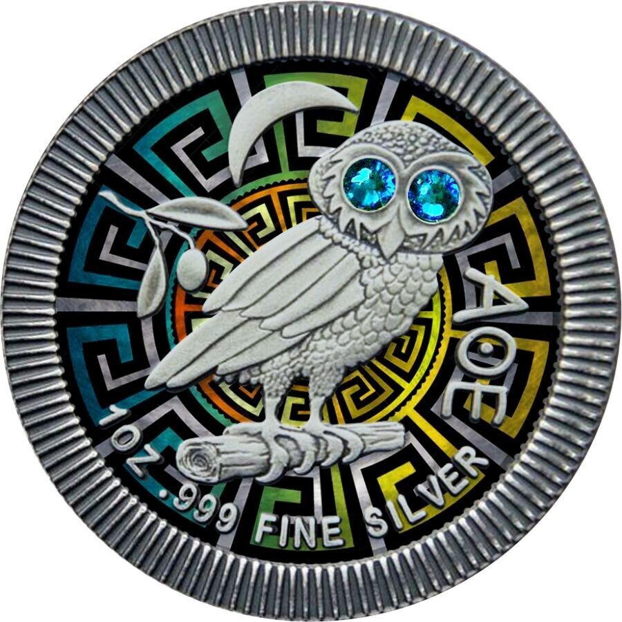 1 Oz Silver Coin 2020 $2 Niue Athenian Owl Swarovski Eyes - Blue Eyes-classypw.com-1