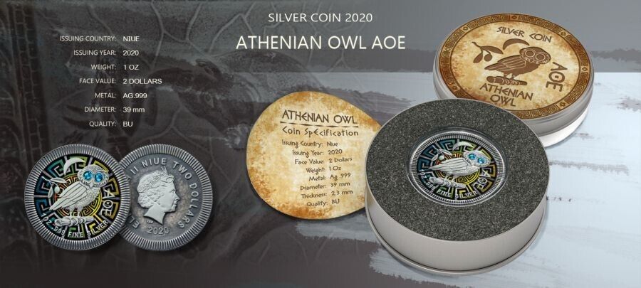1 Oz Silver Coin 2020 $2 Niue Athenian Owl Swarovski Eyes - Blue Eyes-classypw.com-4