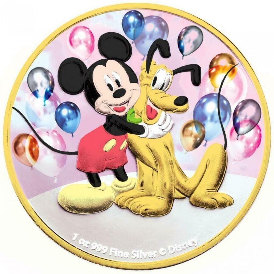 1 Oz Silver Coin 2020 $2 Niue Disney Mickey Mouse &amp; Pluto Best Friends Balloons-classypw.com-1