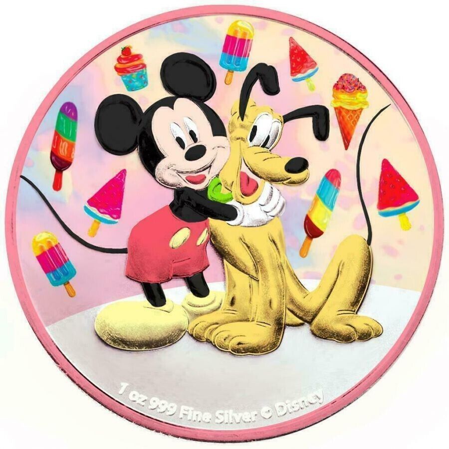 1 Oz Silver Coin 2020 $2 Niue Disney Mickey Mouse &amp; Pluto Best Friends Ice Cream-classypw.com-1