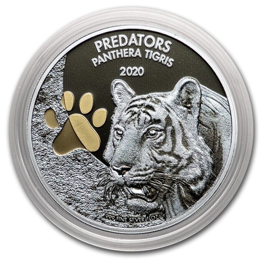 1 Oz Silver Coin 2020 20 CFA Congo Colorized Predators Panthera Tigris Tiger-classypw.com-1