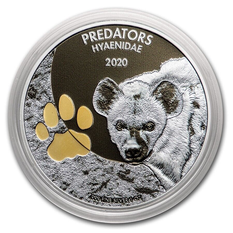 1 Oz Silver Coin 2020 20 Frances CFA Congo Colorized Predators Hyaenidae Hyena-classypw.com-1