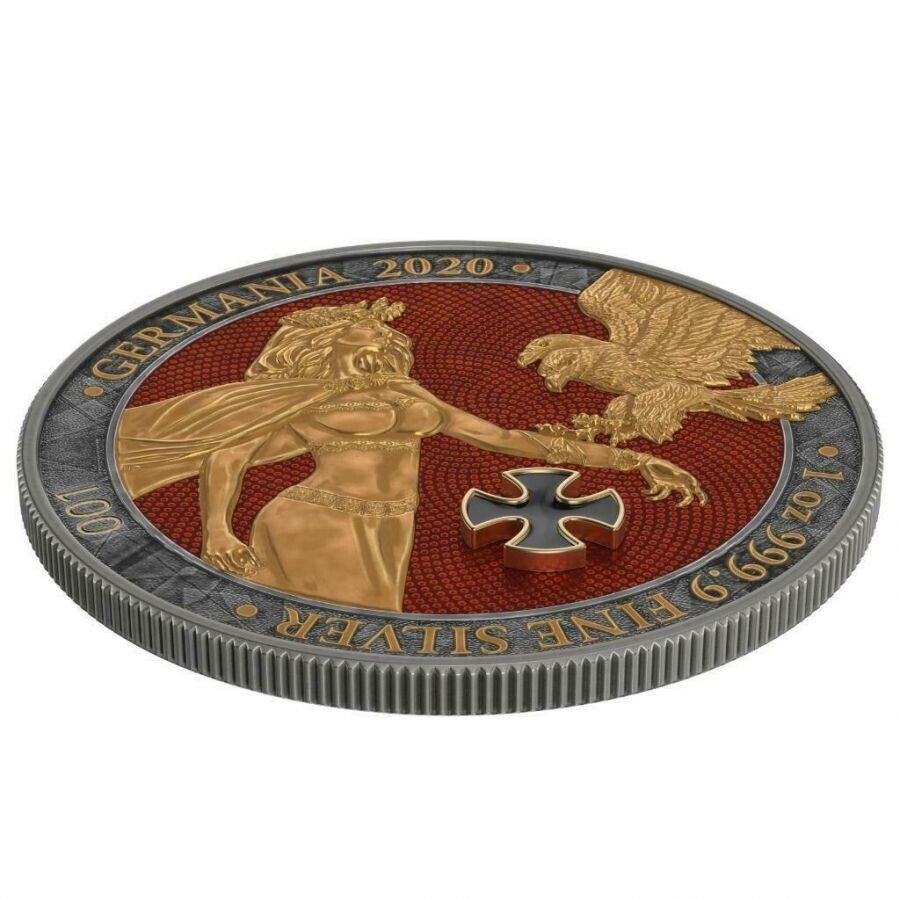 1 Oz Silver Coin 2020 5 Mark Germania - Antique Silver Golden Cross