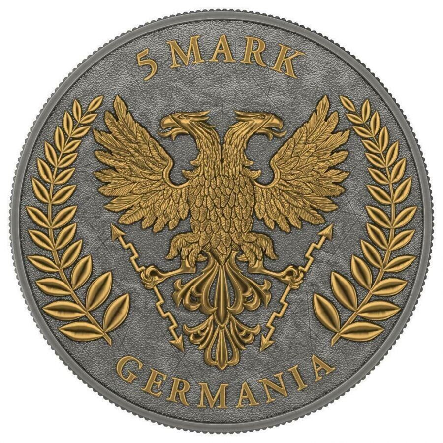 1 Oz Silver Coin 2020 5 Mark Germania - Antique Silver Golden Cross