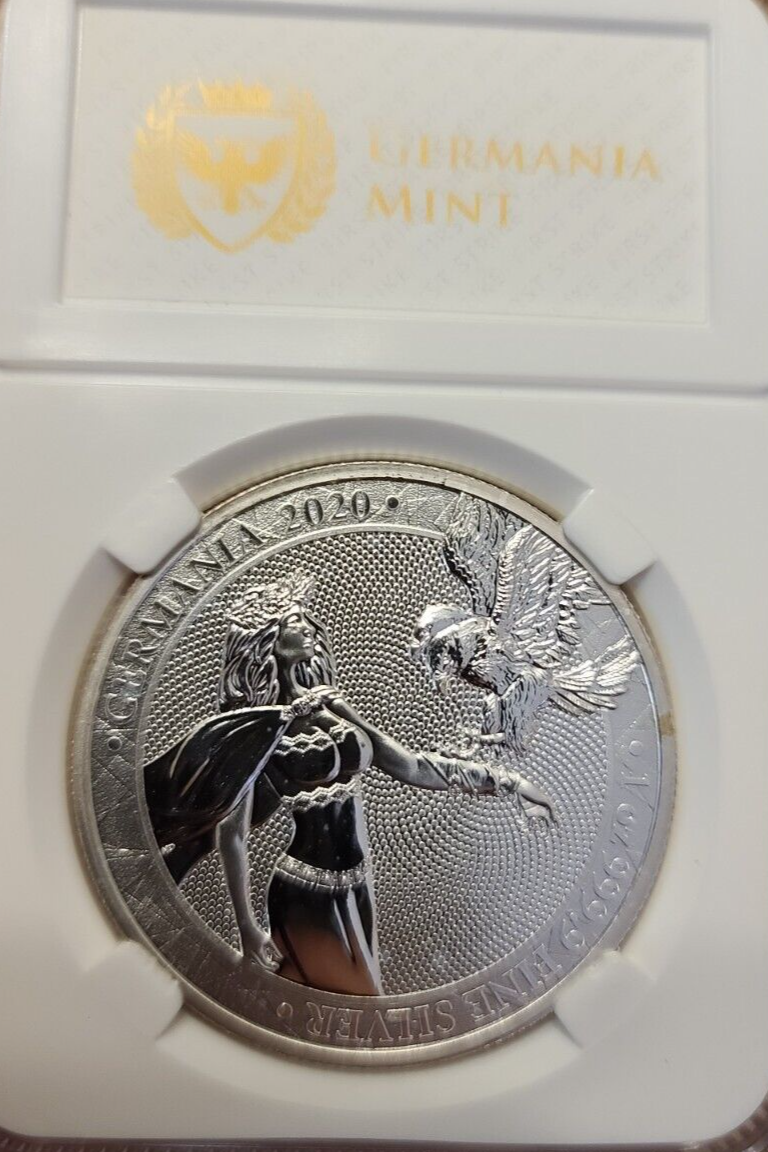 1 Oz Silver Coin 2020 5 Mark Germania BU First Strike in Slab - Slight Toning-classypw.com-1