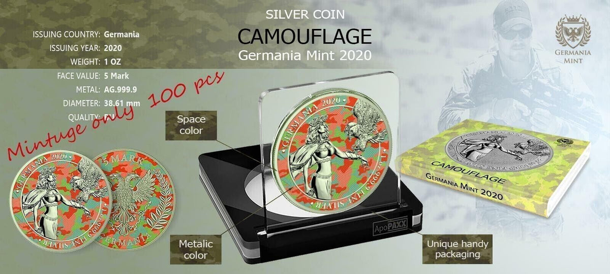 1 Oz Silver Coin 2020 5 Mark Germania Camouflage Edition - Apennines-classypw.com-4