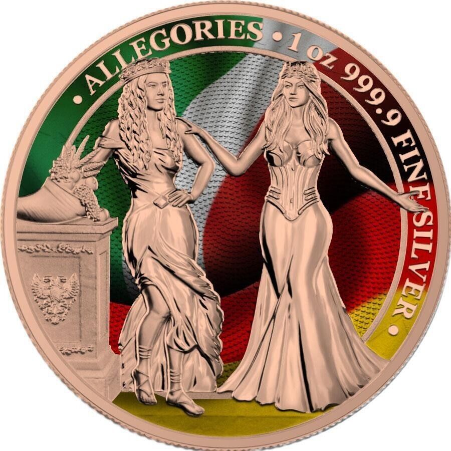 1 Oz Silver Coin 2020 5 Mark Italia & Germania Allegories - Flags Silver Round-classypw.com-1