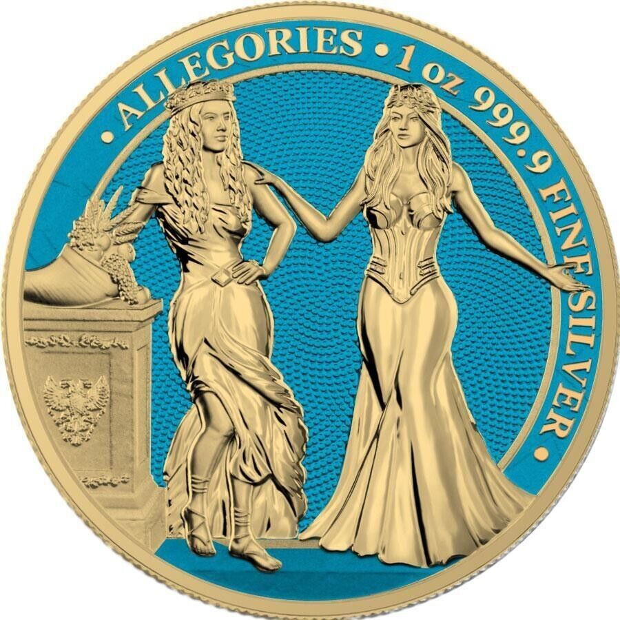 1 Oz Silver Coin 2020 5 Mark Italia &amp; Germania Allegories - Space Blue Round-classypw.com-1