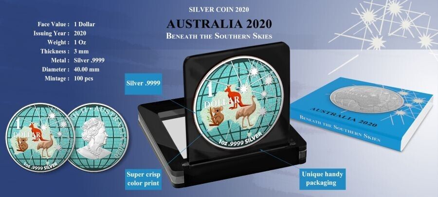 1 Oz Silver Coin 2020 Australia $1 Beneath the Southern Skies - Animals Kangaroo-classypw.com-4