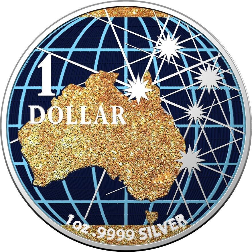 1 Oz Silver Coin 2020 Australia $1 Beneath the Southern Skies - Golden Map-classypw.com-1