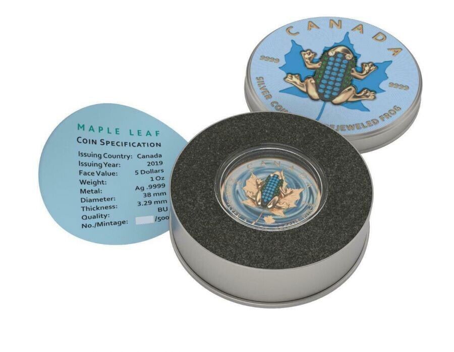 1 Oz Silver Coin 2020 Canada Maple Leaf $5 Bejeweled Frog-classypw.com-5