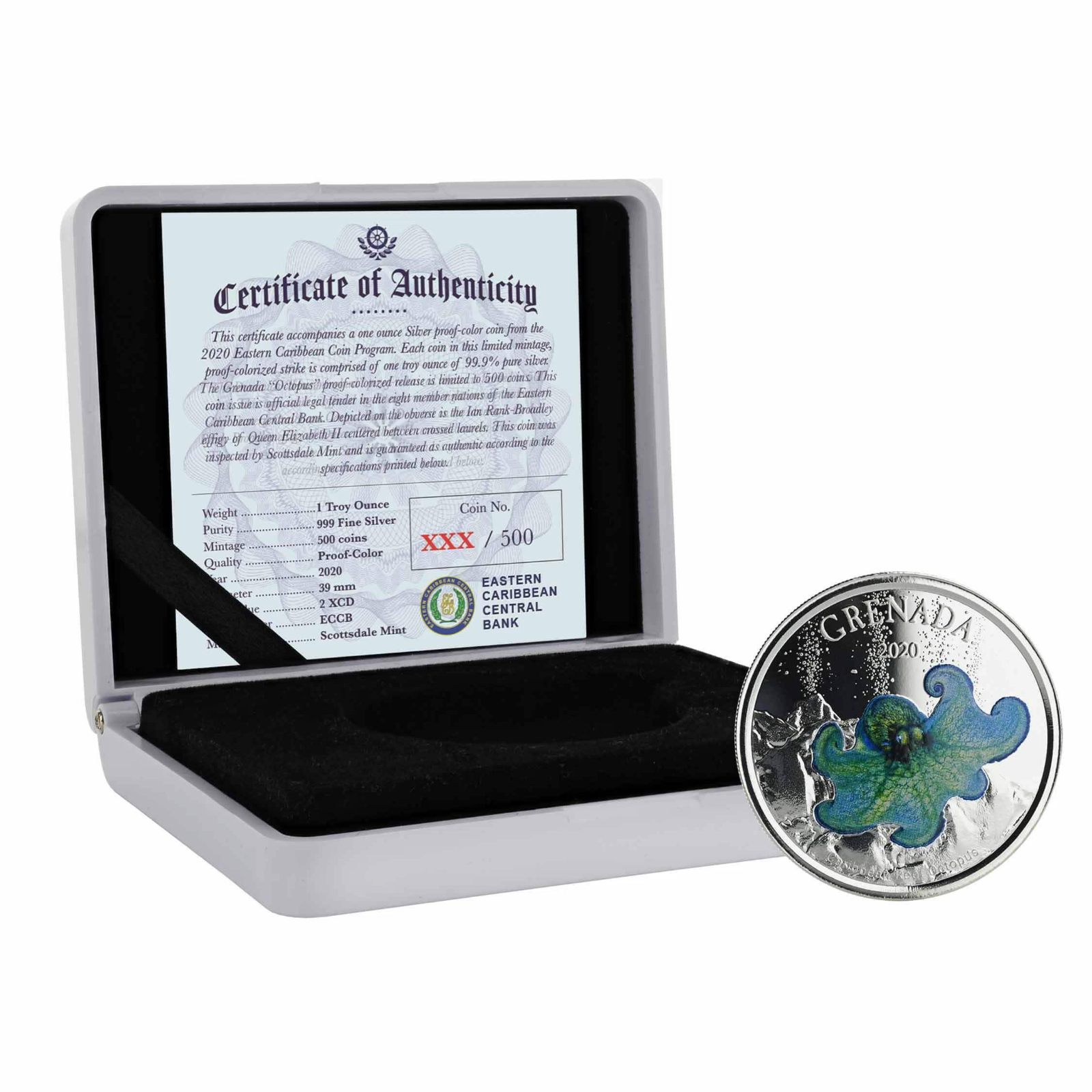 1 Oz Silver Coin 2020 EC8 Grenada $2 Scottsdale Mint Color Proof - Octopus-classypw.com-6