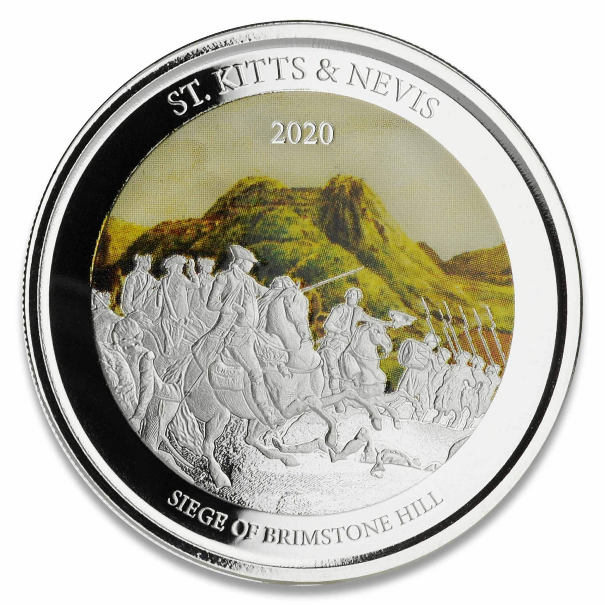 1 Oz Silver Coin 2020 EC8 Saint Kitts & Nevis $2 Color - Siege of Brimstone Hill-classypw.com-1