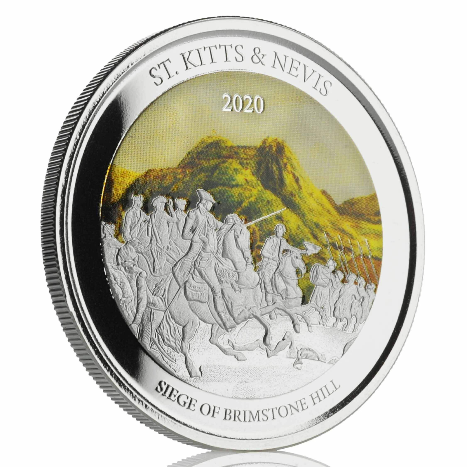 1 Oz Silver Coin 2020 EC8 Saint Kitts & Nevis $2 Color - Siege of Brimstone Hill-classypw.com-1