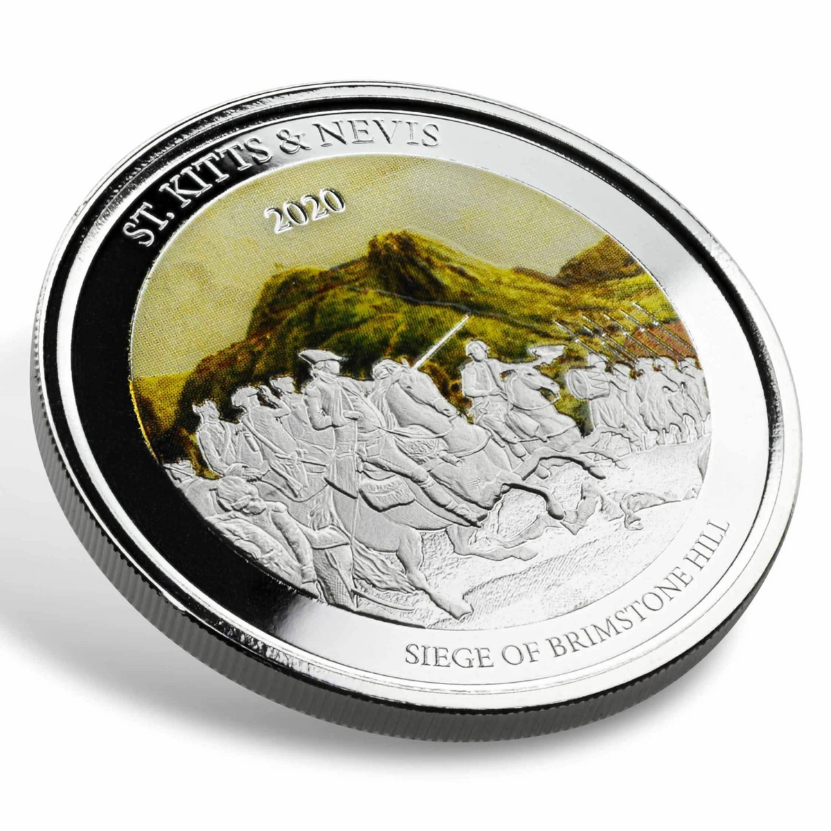 1 Oz Silver Coin 2020 EC8 Saint Kitts & Nevis $2 Color - Siege of Brimstone Hill-classypw.com-3