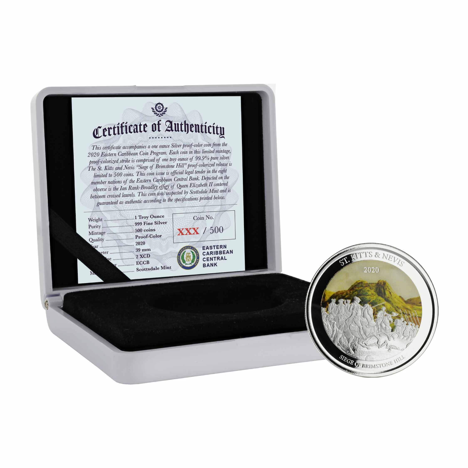 1 Oz Silver Coin 2020 EC8 Saint Kitts & Nevis $2 Color - Siege of Brimstone Hill-classypw.com-5