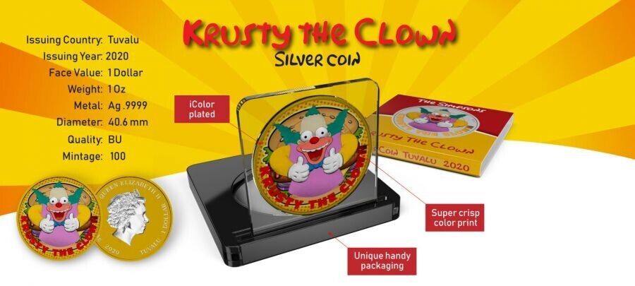 1 Oz Silver Coin 2020 Tuvalu $1 The Simpsons Krusty The Clown - Krusty Burger-classypw.com-4
