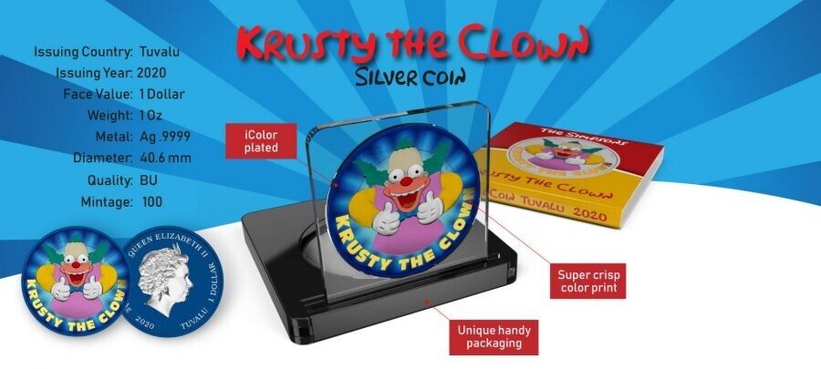 1 Oz Silver Coin 2020 Tuvalu $1 The Simpsons - Krusty the Clown Clown College-classypw.com-4