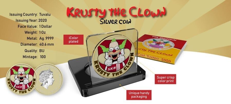 1 Oz Silver Coin 2020 Tuvalu $1 The Simpsons Springfield Krusty The Clown Burger-classypw.com-4