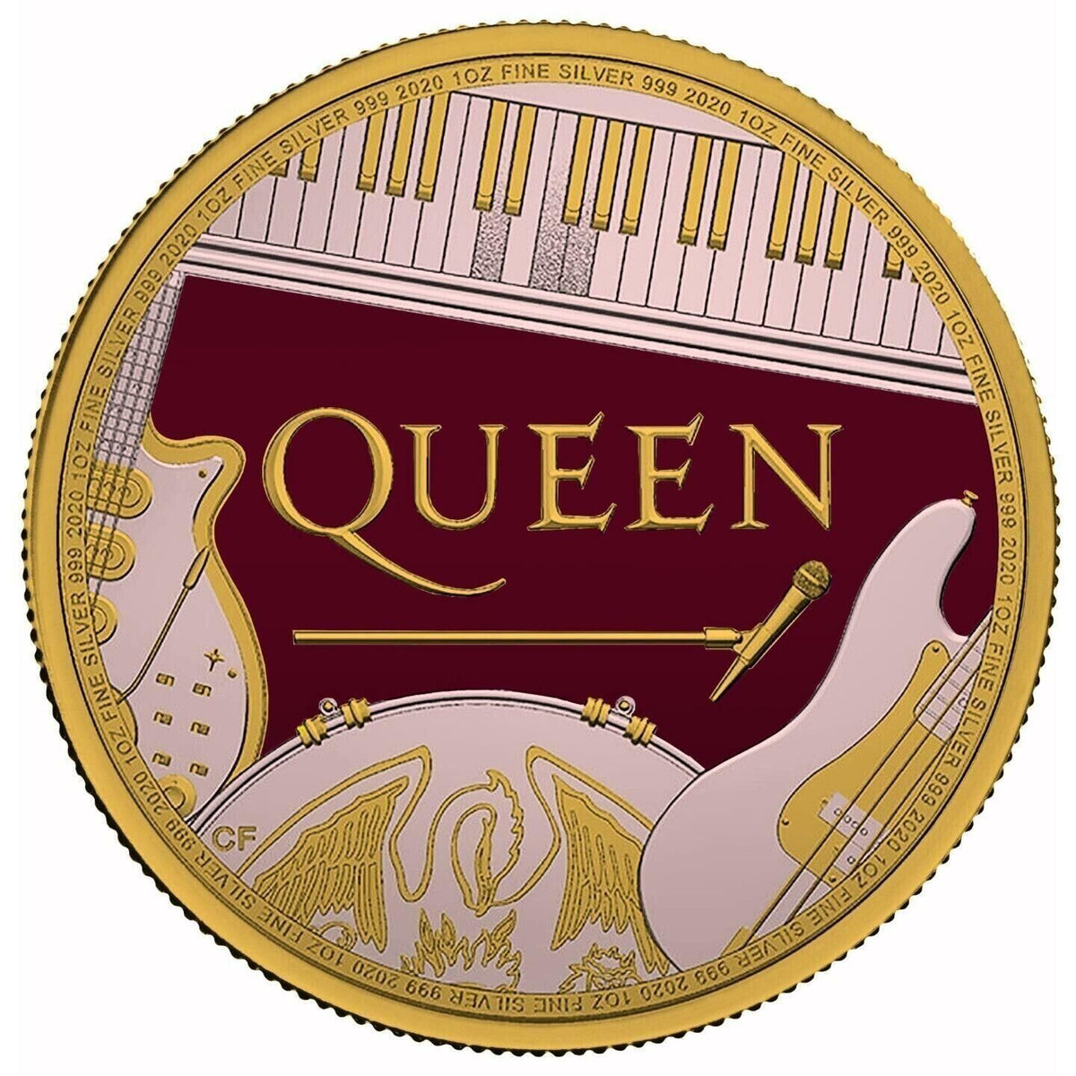 1 Oz Silver Coin 2020 UK £2 Queen Music Rock Band Colored Gilded Coin-classypw.com-1