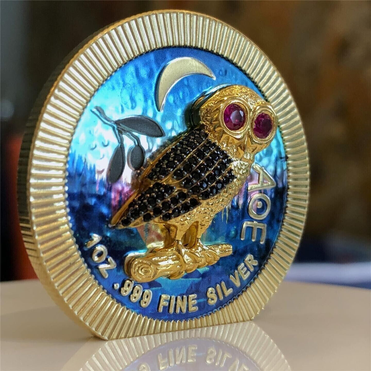 1 Oz Silver Coin 2021 $2 Niue Athenian Owl Swarovski Bejeweled - Forest-classypw.com-1