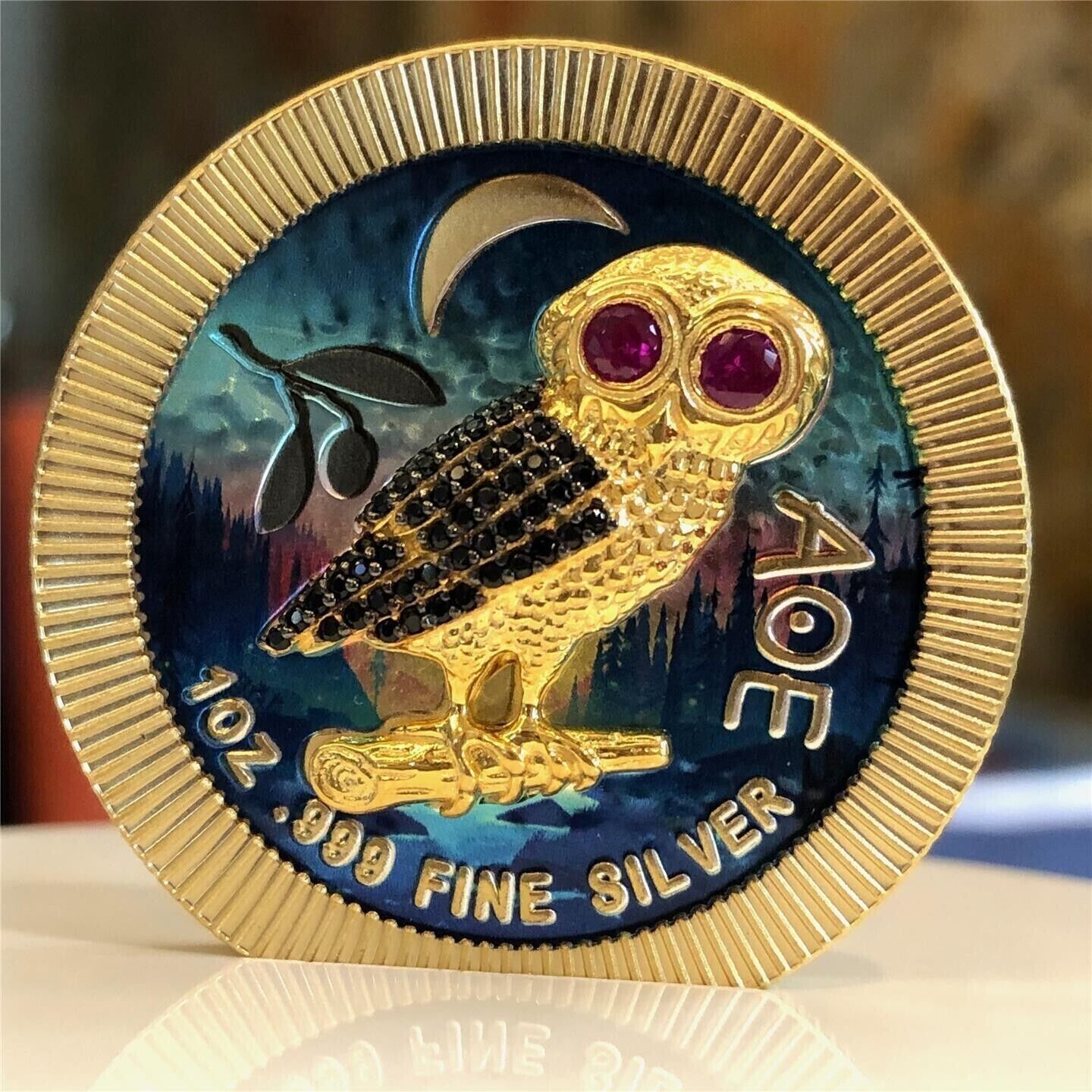 1 Oz Silver Coin 2021 $2 Niue Athenian Owl Swarovski Bejeweled - Forest-classypw.com-1