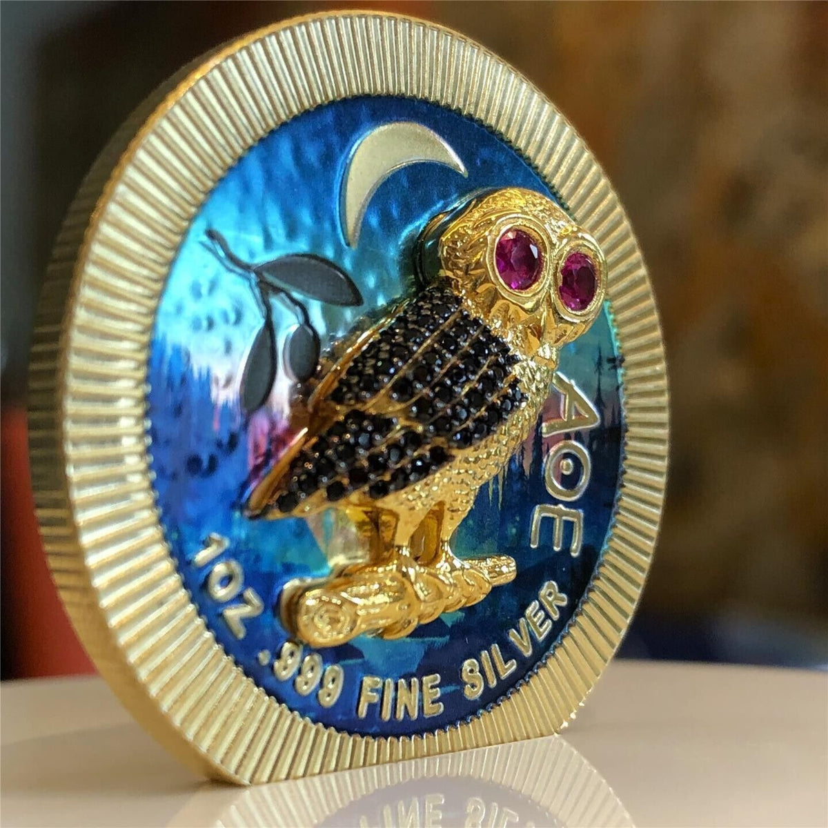 1 Oz Silver Coin 2021 $2 Niue Athenian Owl Swarovski Bejeweled - Forest-classypw.com-3