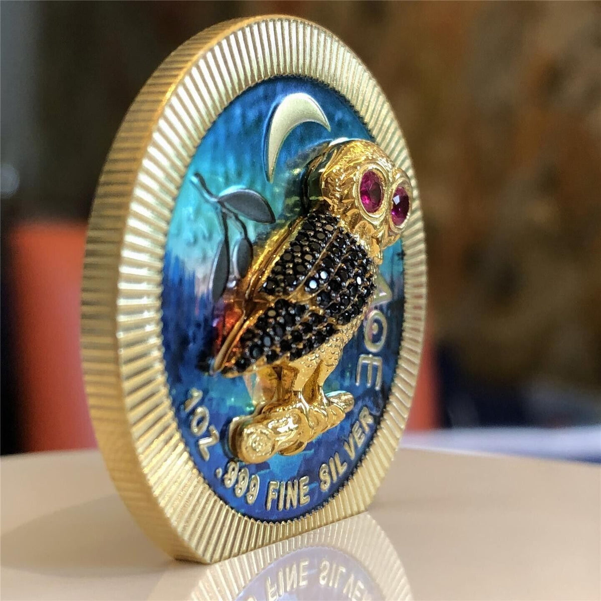 1 Oz Silver Coin 2021 $2 Niue Athenian Owl Swarovski Bejeweled - Forest-classypw.com-4