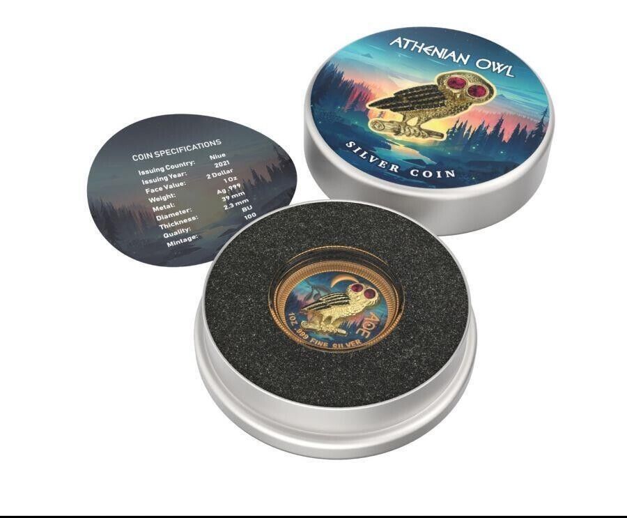 1 Oz Silver Coin 2021 $2 Niue Athenian Owl Swarovski Bejeweled - Forest-classypw.com-7