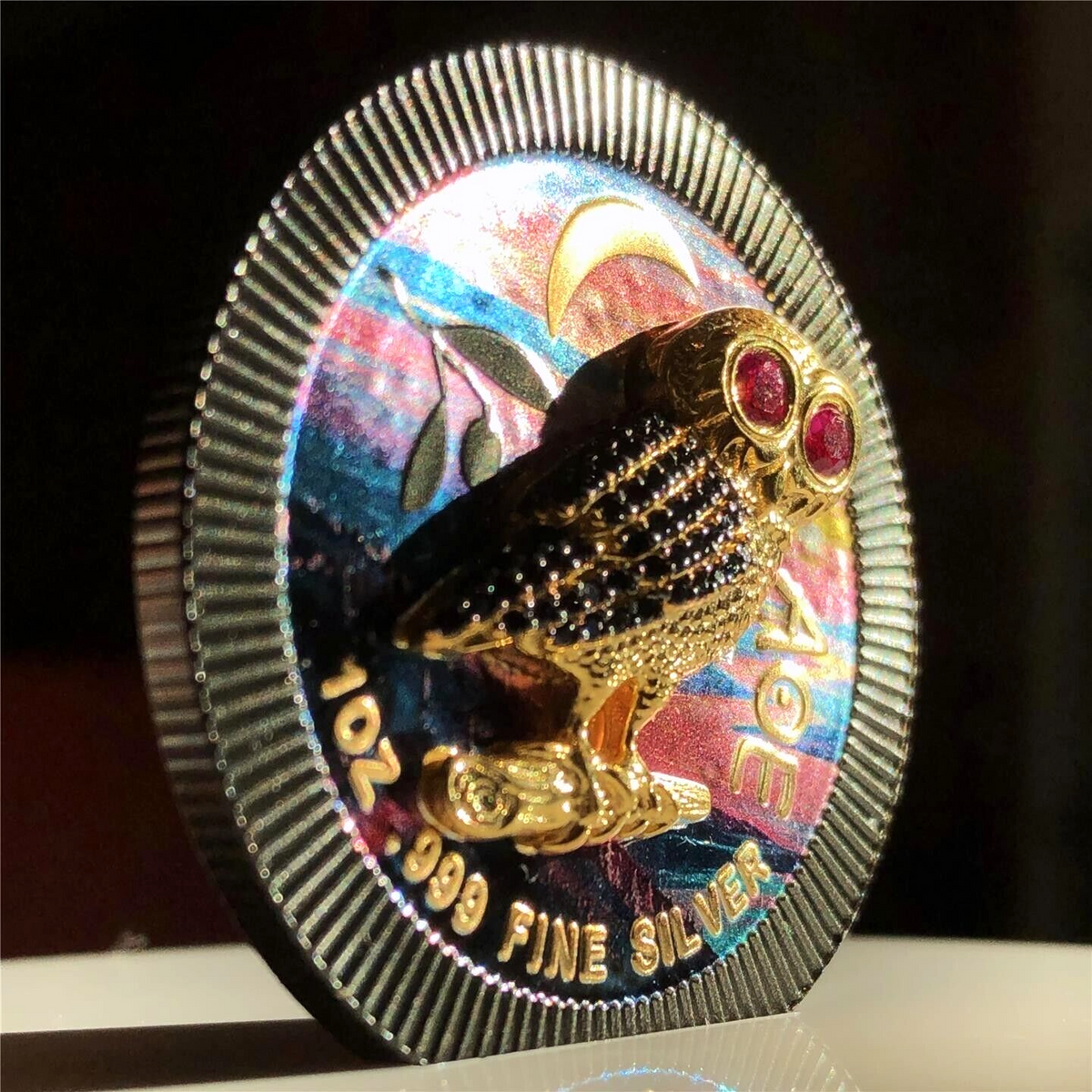 1 Oz Silver Coin 2021 $2 Niue Athenian Owl Swarovski Bejeweled - Night River-classypw.com-4