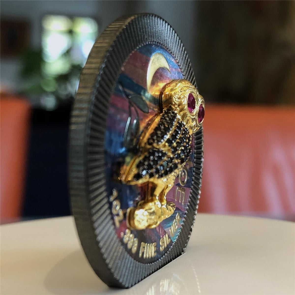 1 Oz Silver Coin 2021 $2 Niue Athenian Owl Swarovski Bejeweled - Night River-classypw.com-5