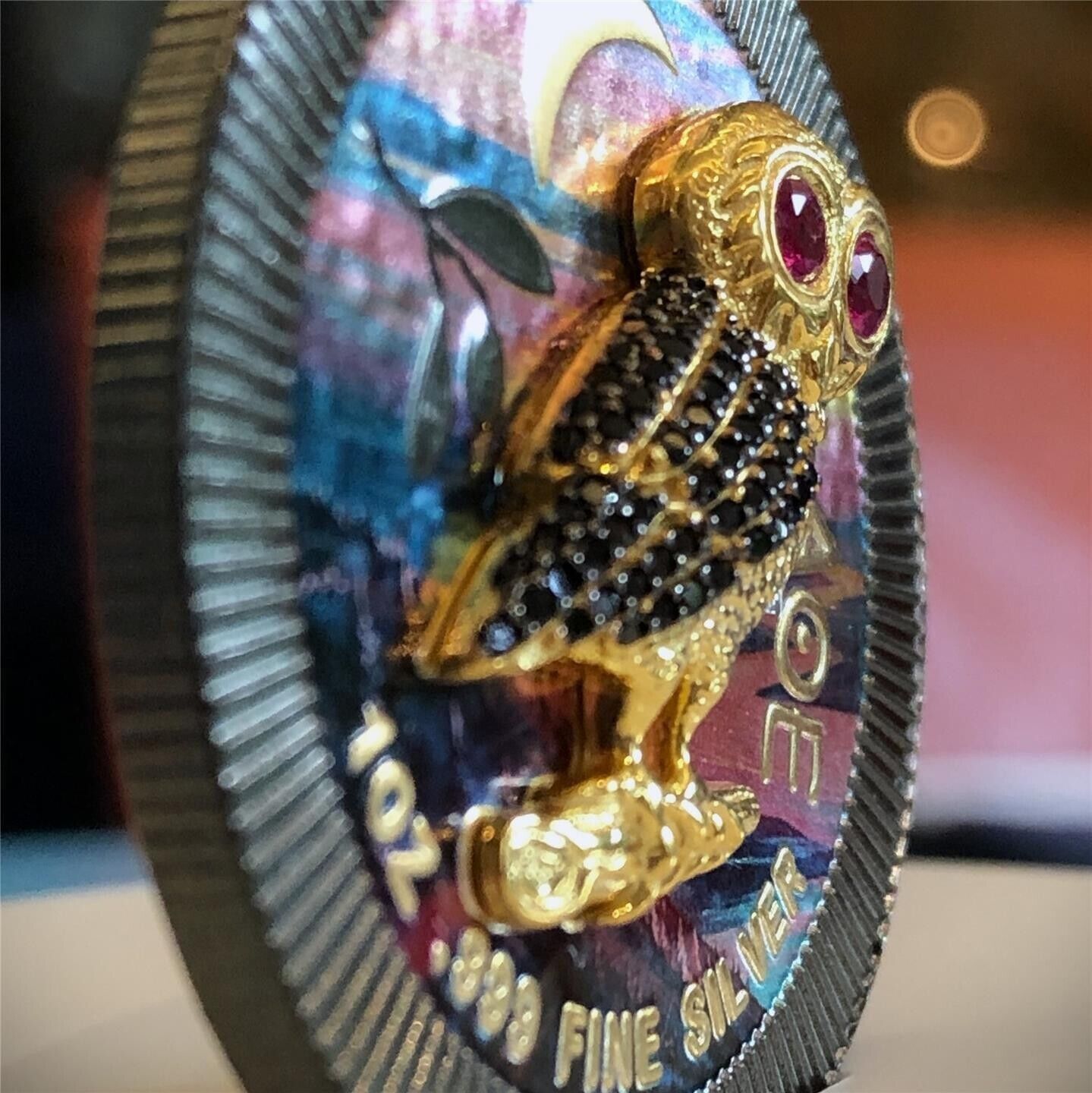 1 Oz Silver Coin 2021 $2 Niue Athenian Owl Swarovski Bejeweled - Night River-classypw.com-6