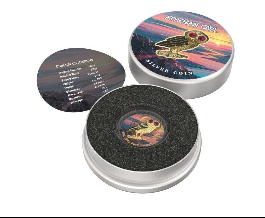 1 Oz Silver Coin 2021 $2 Niue Athenian Owl Swarovski Bejeweled - Night River-classypw.com-7