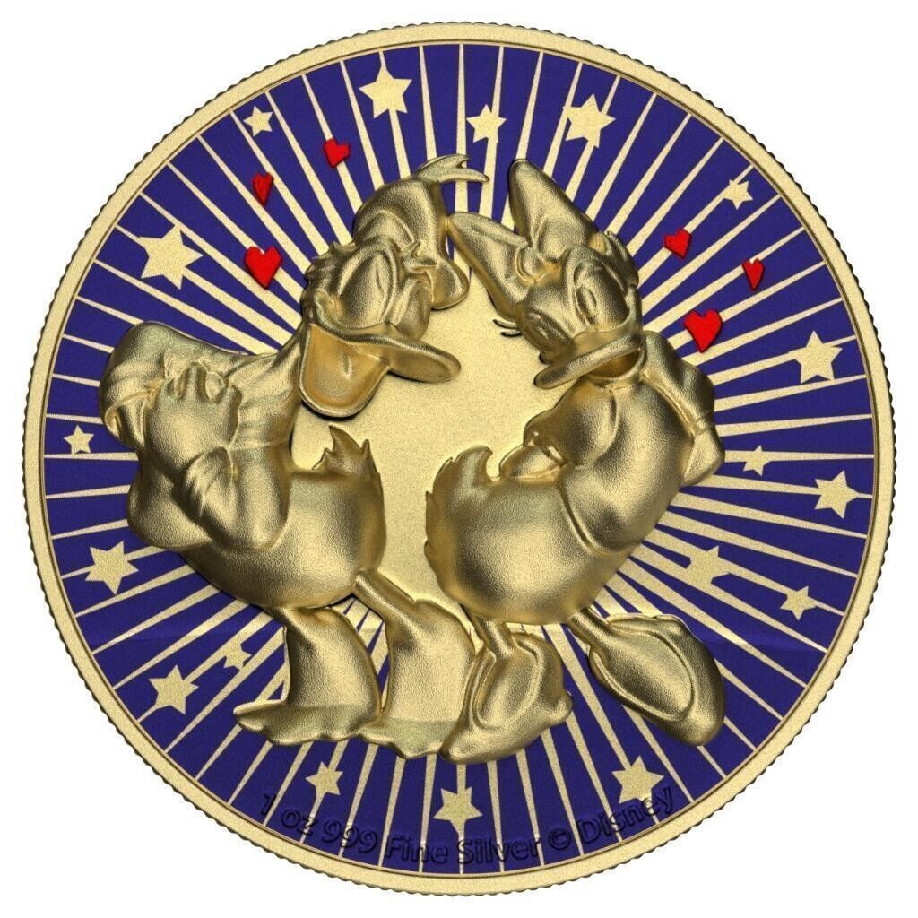 1 Oz Silver Coin 2021 $2 Niue Disney Donald and Daisy Duck in Love Gold Insert-classypw.com-1
