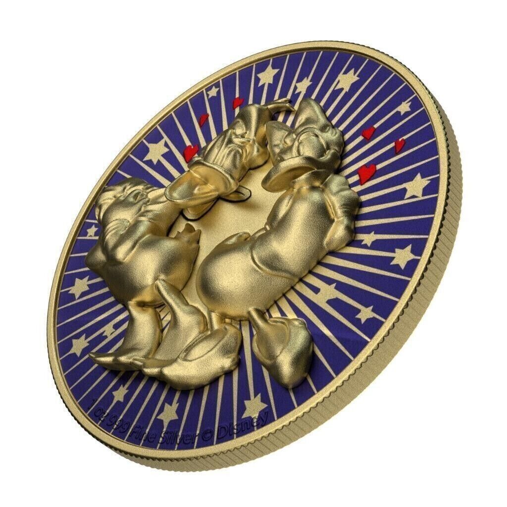 1 Oz Silver Coin 2021 $2 Niue Disney Donald and Daisy Duck in Love Gold Insert-classypw.com-2