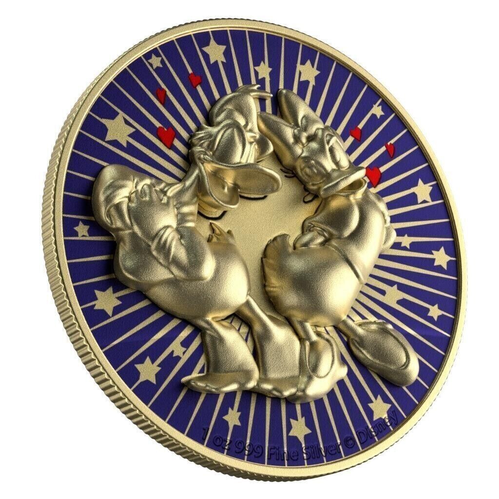1 Oz Silver Coin 2021 $2 Niue Disney Donald and Daisy Duck in Love Gold Insert-classypw.com-3
