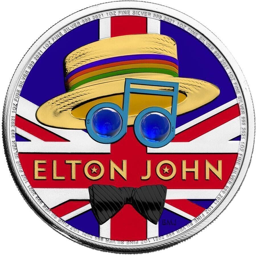 1 Oz Silver Coin 2021 2 Pounds UK Elton John Music Legends Colorized Coin-classypw.com-1