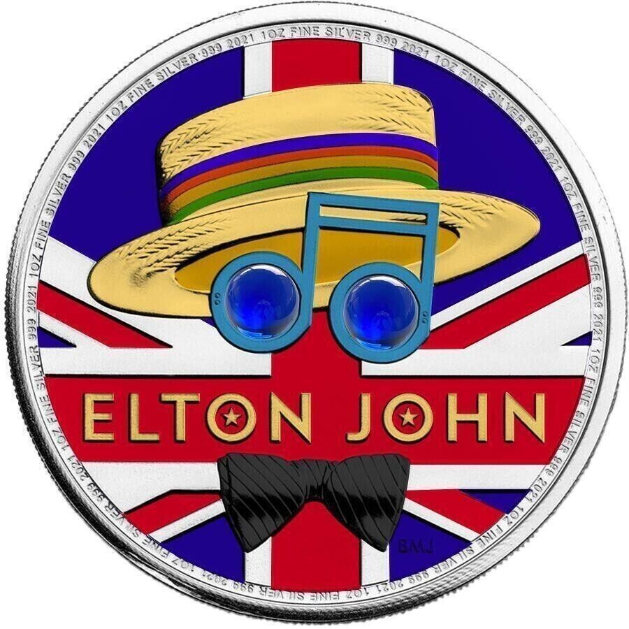 1 Oz Silver Coin 2021 2 Pounds UK Elton John Music Legends Colorized Coin-classypw.com-1