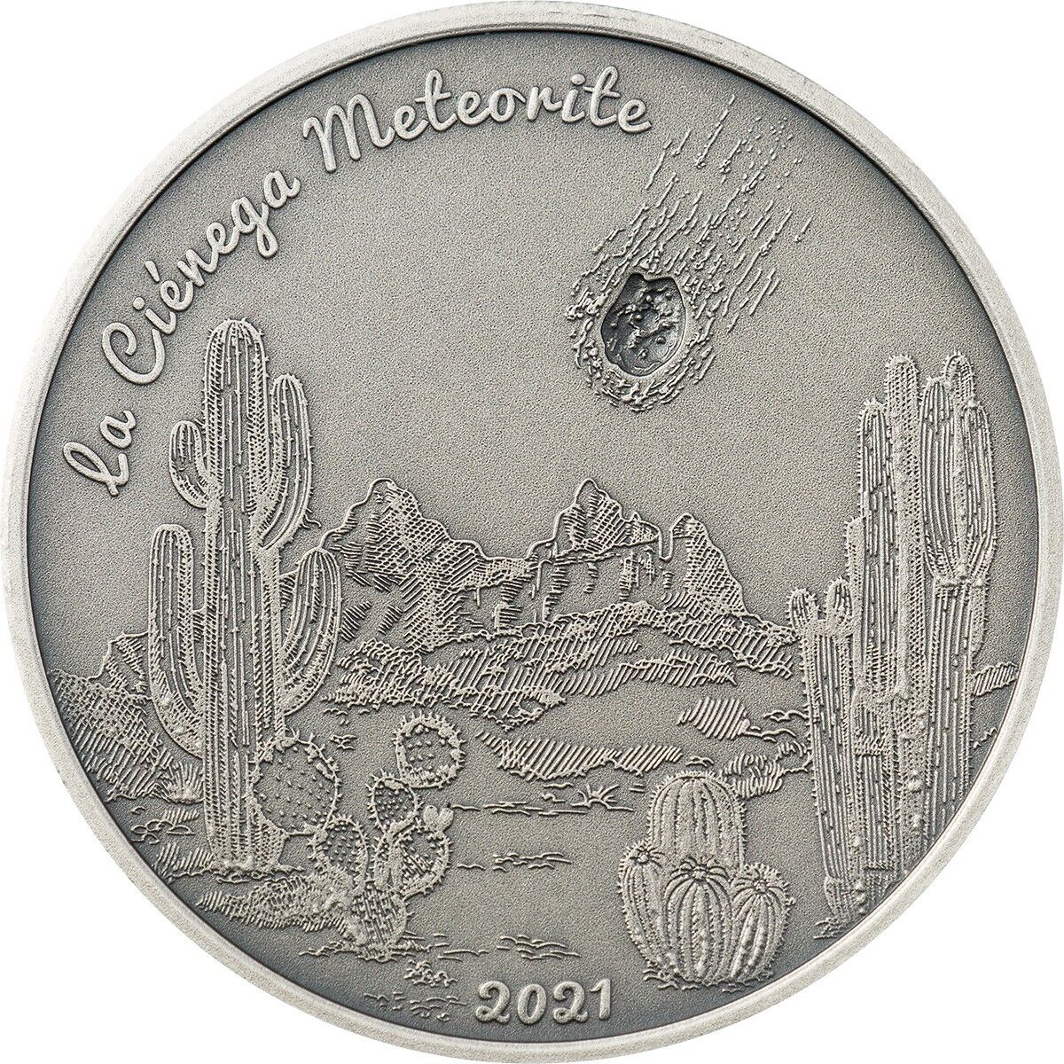 1 Oz Silver Coin 2021 $5 Cook Islands Antique La Cienega Meteorite Impacts-classypw.com-1