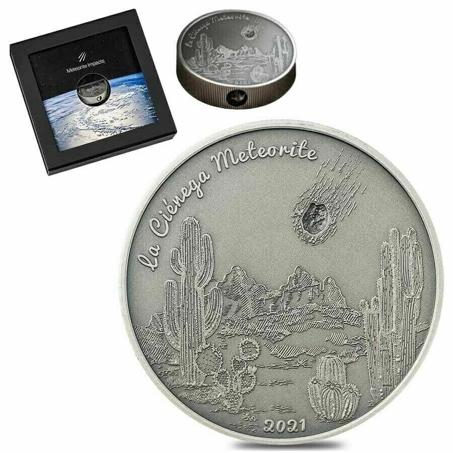 1 Oz Silver Coin 2021 $5 Cook Islands Antique La Cienega Meteorite Impacts-classypw.com-6