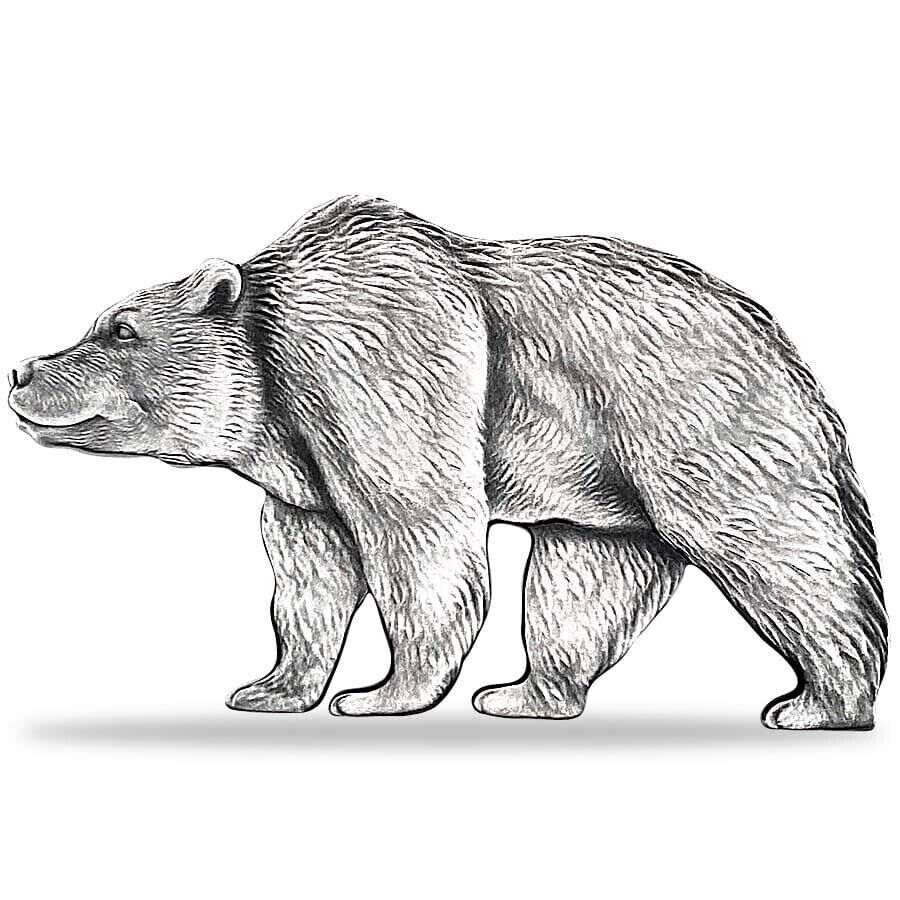 1 Oz Silver Coin 2021 Chad 500 CFA Francs Bear Shaped Antiqued High Relief-classypw.com-2