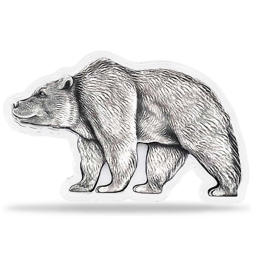 1 Oz Silver Coin 2021 Chad 500 CFA Francs Bear Shaped Antiqued High Relief-classypw.com-3