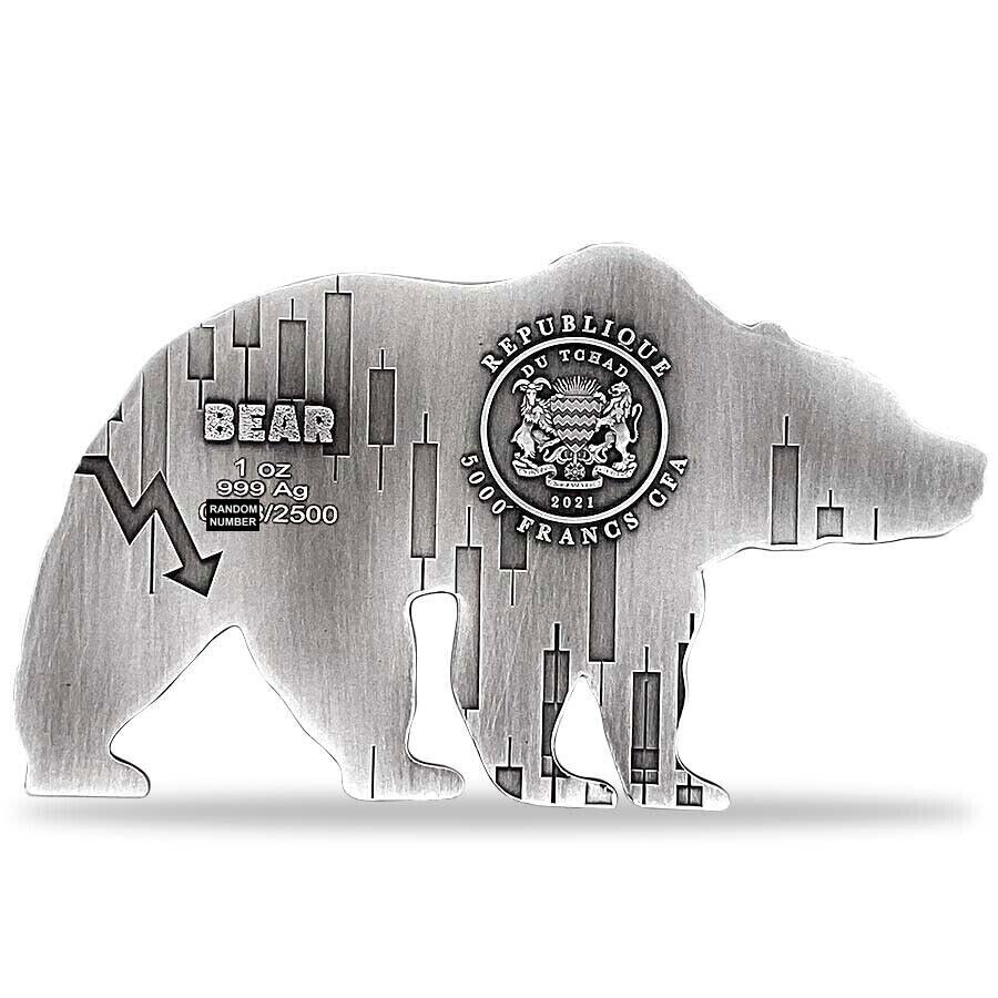 1 Oz Silver Coin 2021 Chad 500 CFA Francs Bear Shaped Antiqued High Relief-classypw.com-4