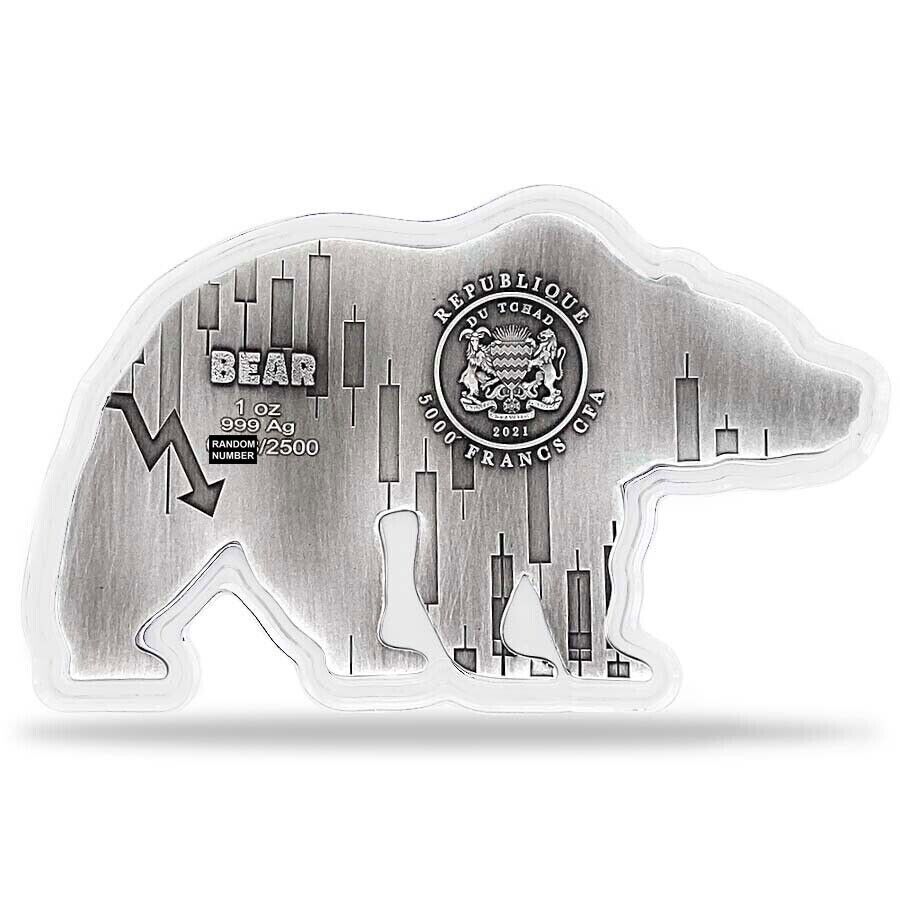 1 Oz Silver Coin 2021 Chad 500 CFA Francs Bear Shaped Antiqued High Relief-classypw.com-5