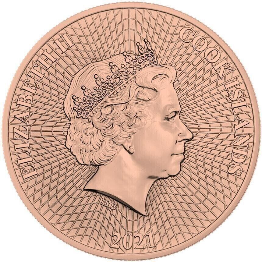 1 Oz Silver Coin 2021 Cook Islands $1 Sea Star Beach Pink Gold Star Crystals