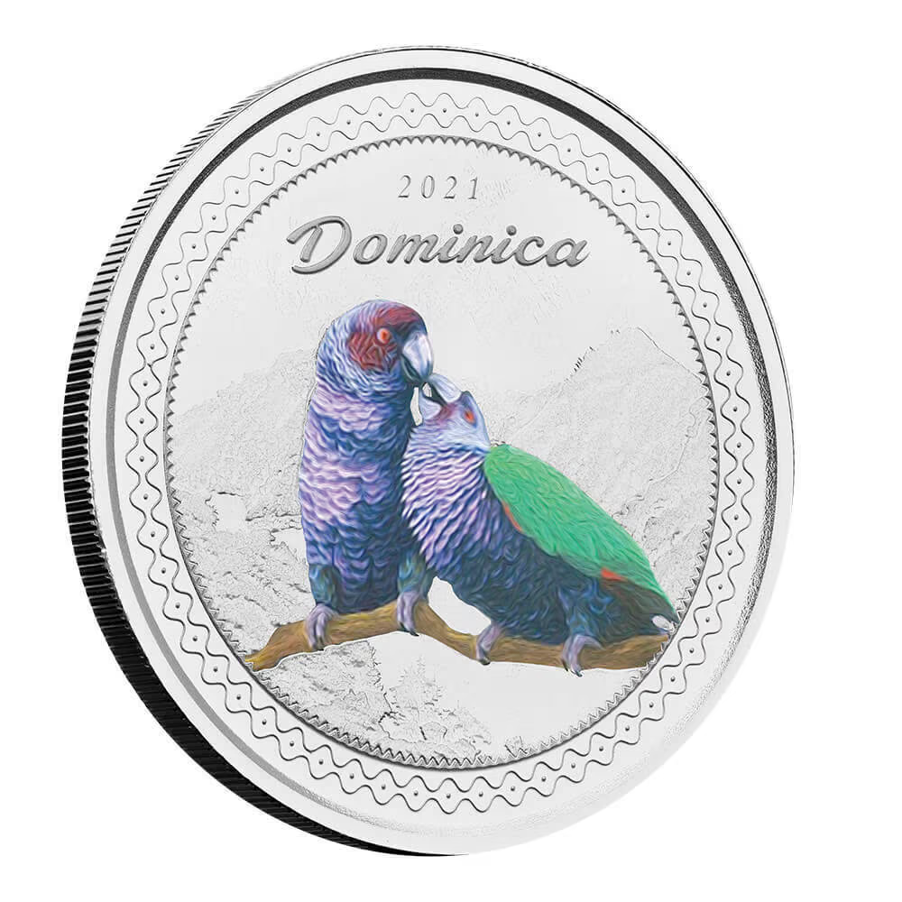 1 Oz Silver Coin 2021 Dominica $2 Scottsdale Mint Color Proof - Sisserou Parrots-classypw.com-1