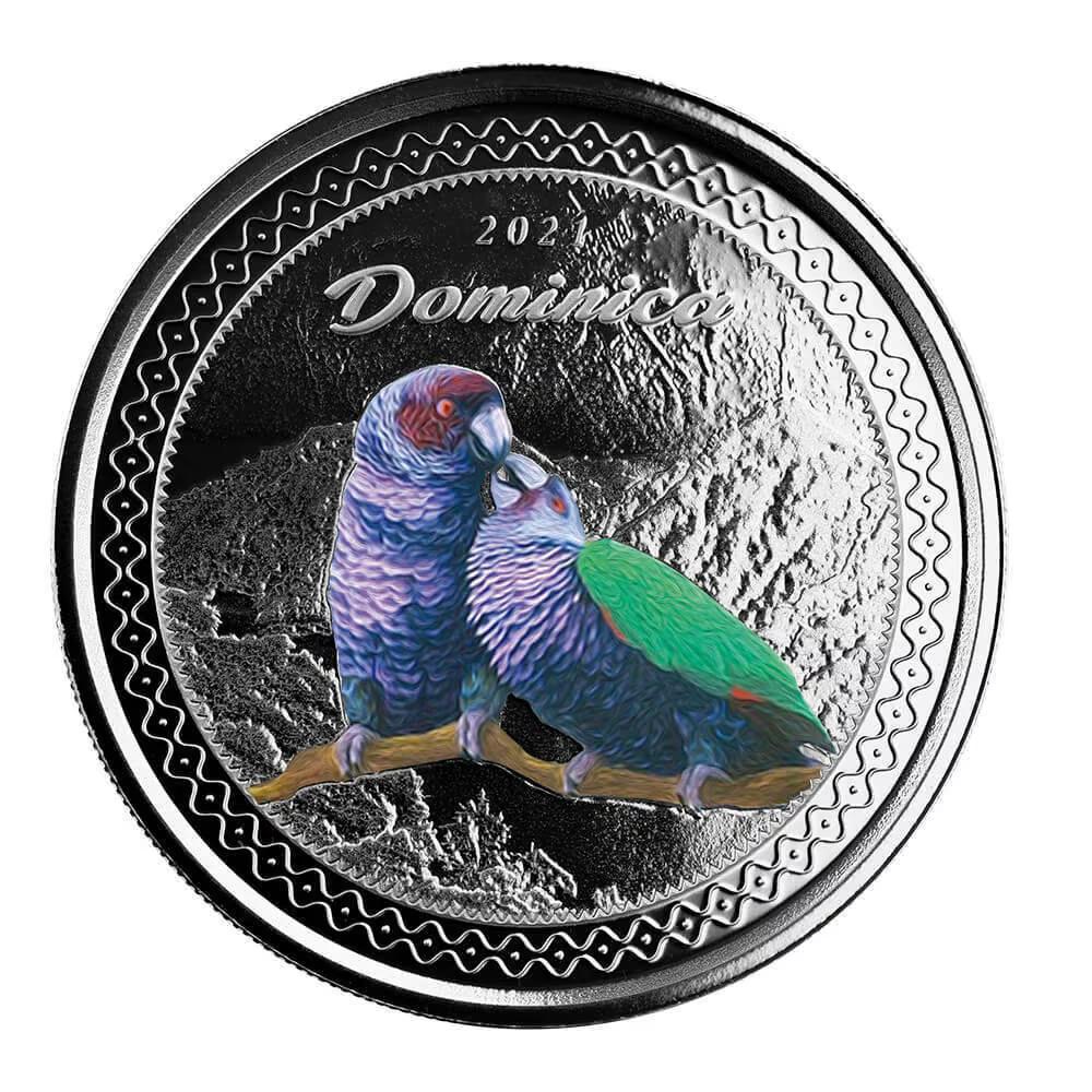 1 Oz Silver Coin 2021 Dominica $2 Scottsdale Mint Color Proof - Sisserou Parrots-classypw.com-2